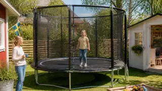Rund familjestudsmatta med robust heltäckande skyddsnät